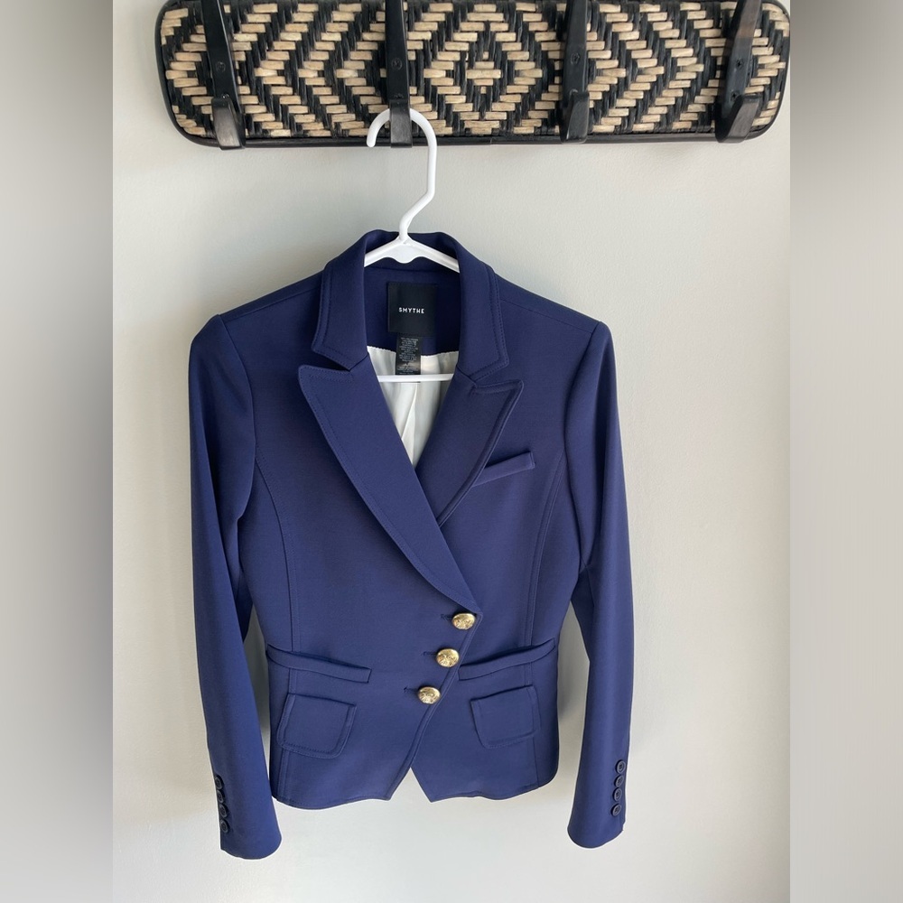 Smythe Asymmetrical Wrap Blazer - Navy Blue + Gold Buttons - Size 4 - Picture 5 of 16